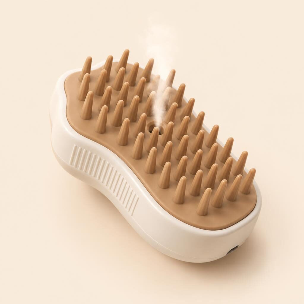 Cepillo de vapor para gatos con la salida de vapor encendida
